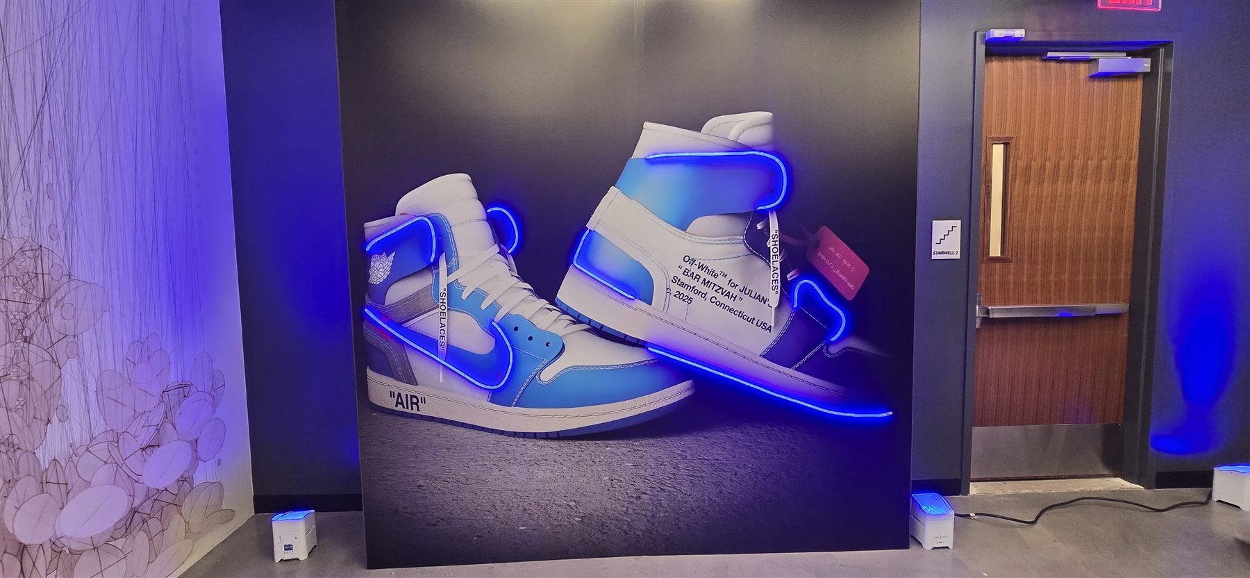 Custom-printed glowing sneaker backdrop by Adicora for a Bar Mitzvah